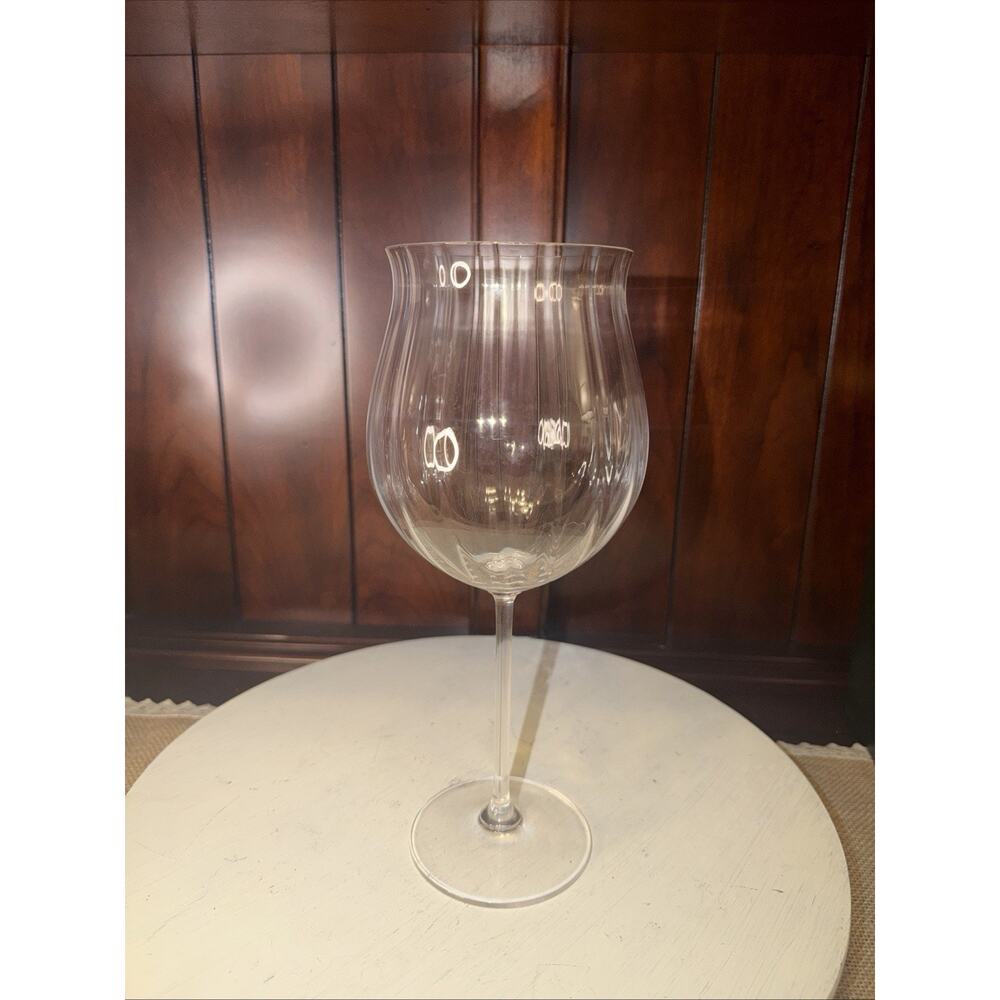 Mikasa Stephanie Burgundy Optic Ribbed Crystal 20 Oz Wine Glass 9 1/8”